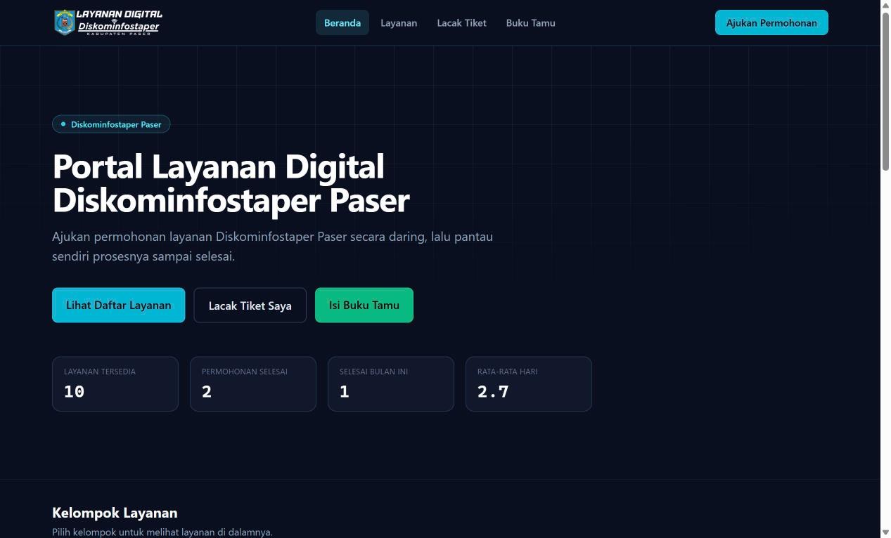 Halaman muka portal layanan digital
