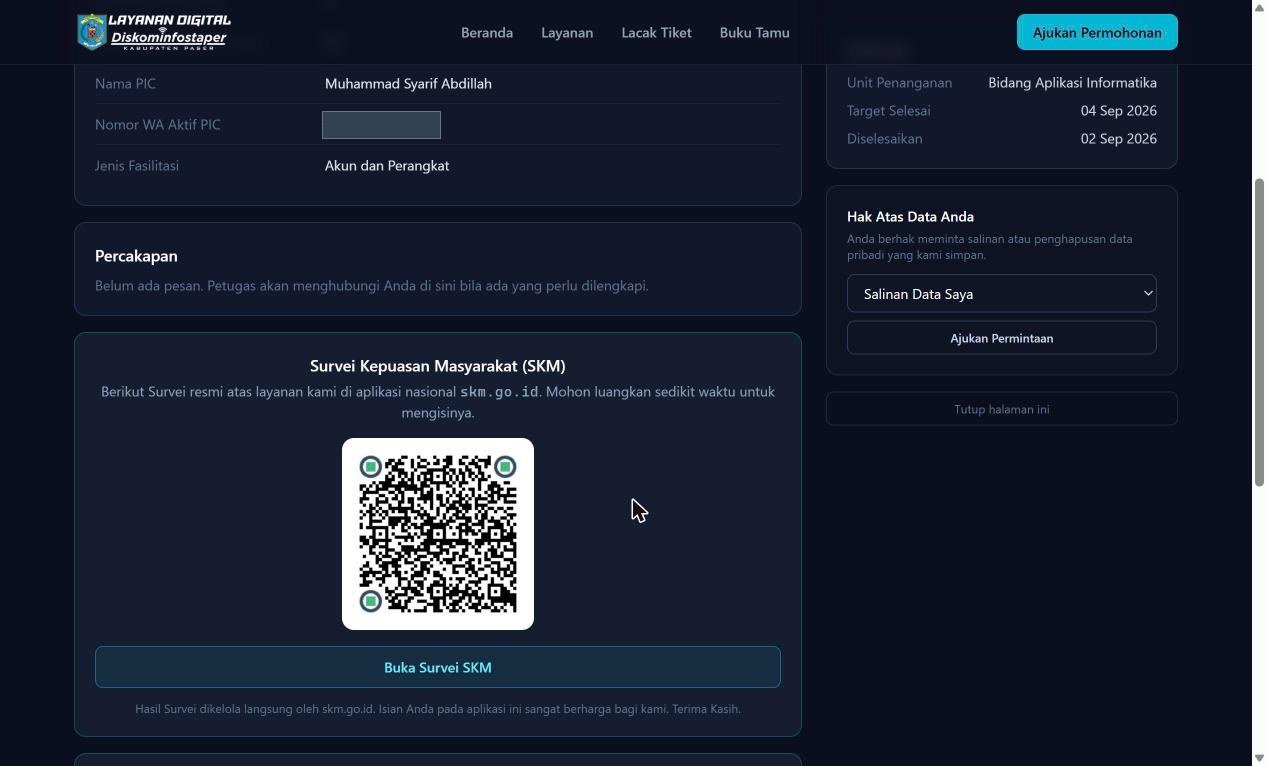 Bagian Survei Kepuasan Masyarakat beserta kode QR